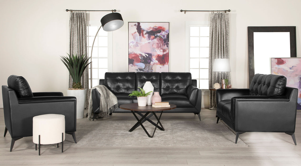 Moira Upholstered Tufted Living Room Set with Track Arms Black