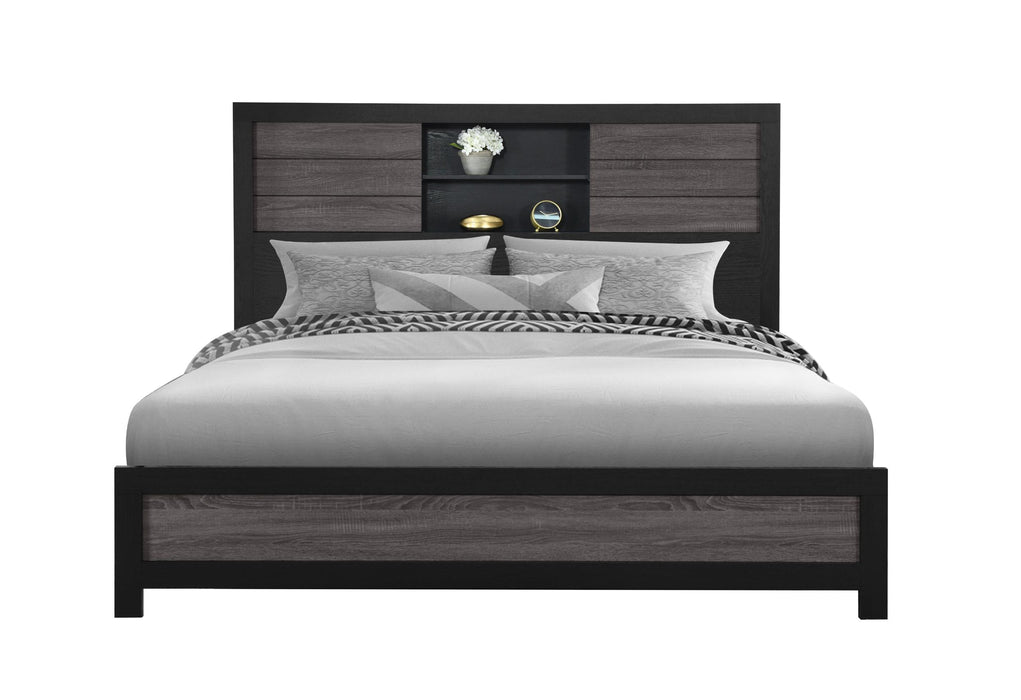 LISBON GREY/BLACK BOOKCASE KING BED
