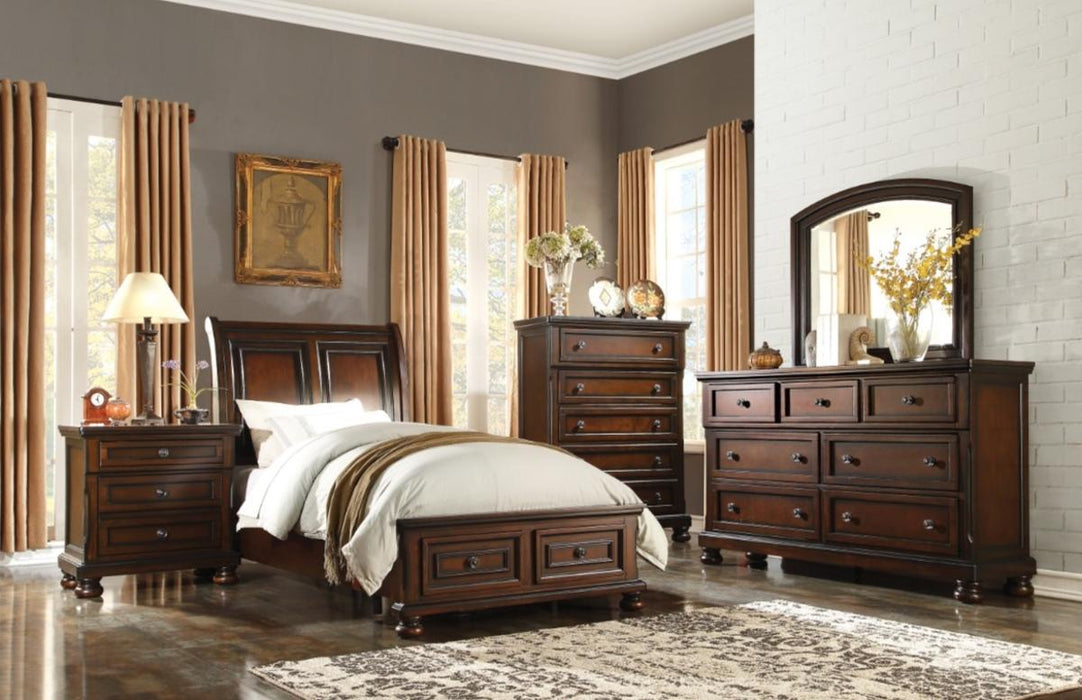Cumberland King Sleigh Platform Bed with Footboard Storage in Brown Cherry 2159K-1EK*