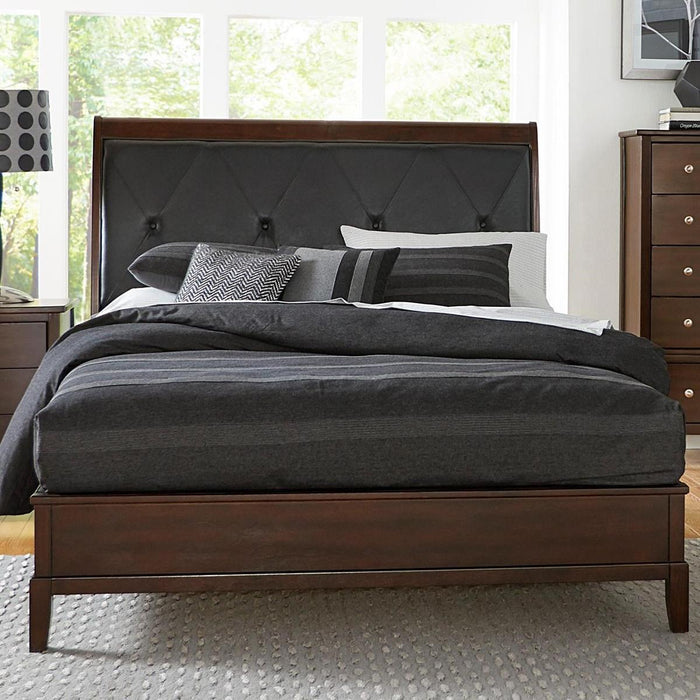 Cotterill Queen Upholstered Sleigh Bed in Cherry 1730-1