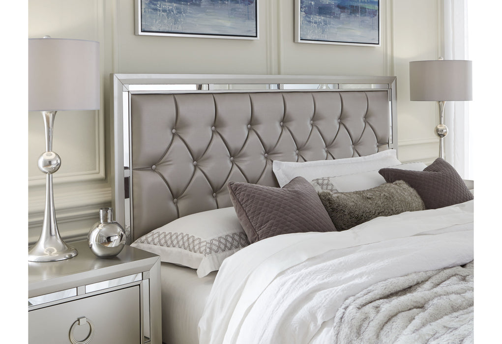 RILEY SILVER FULL BED, DRESSER, MIRROR AND NIGHSTAND