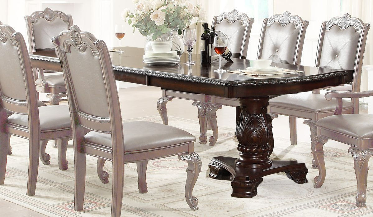 Crown Mark Kiera Double Pedestal Dining Table in Rich Brown